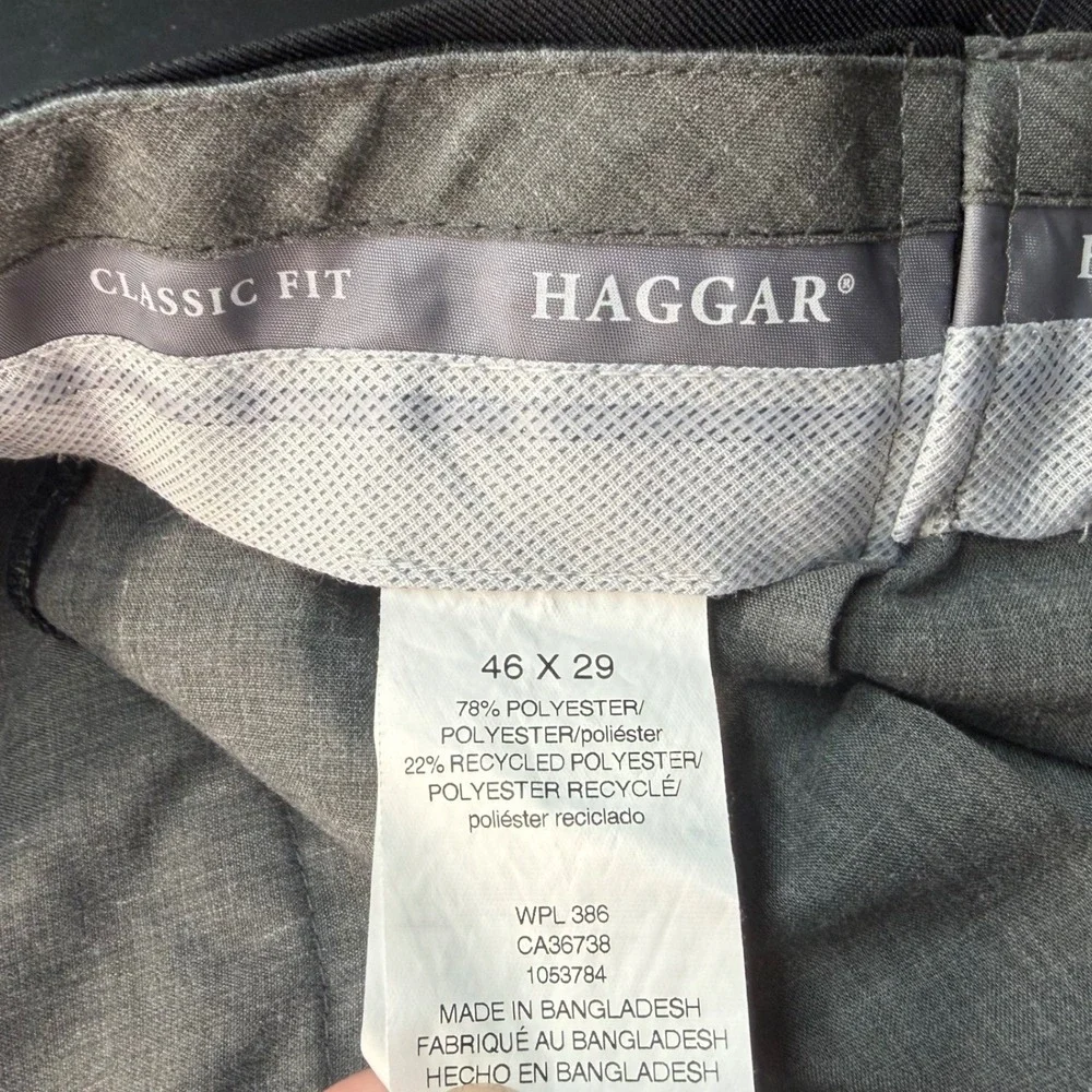 Haggar Premium Comfort Dress Pants Mens 46x29 Black Classic Fit Cuffed Business